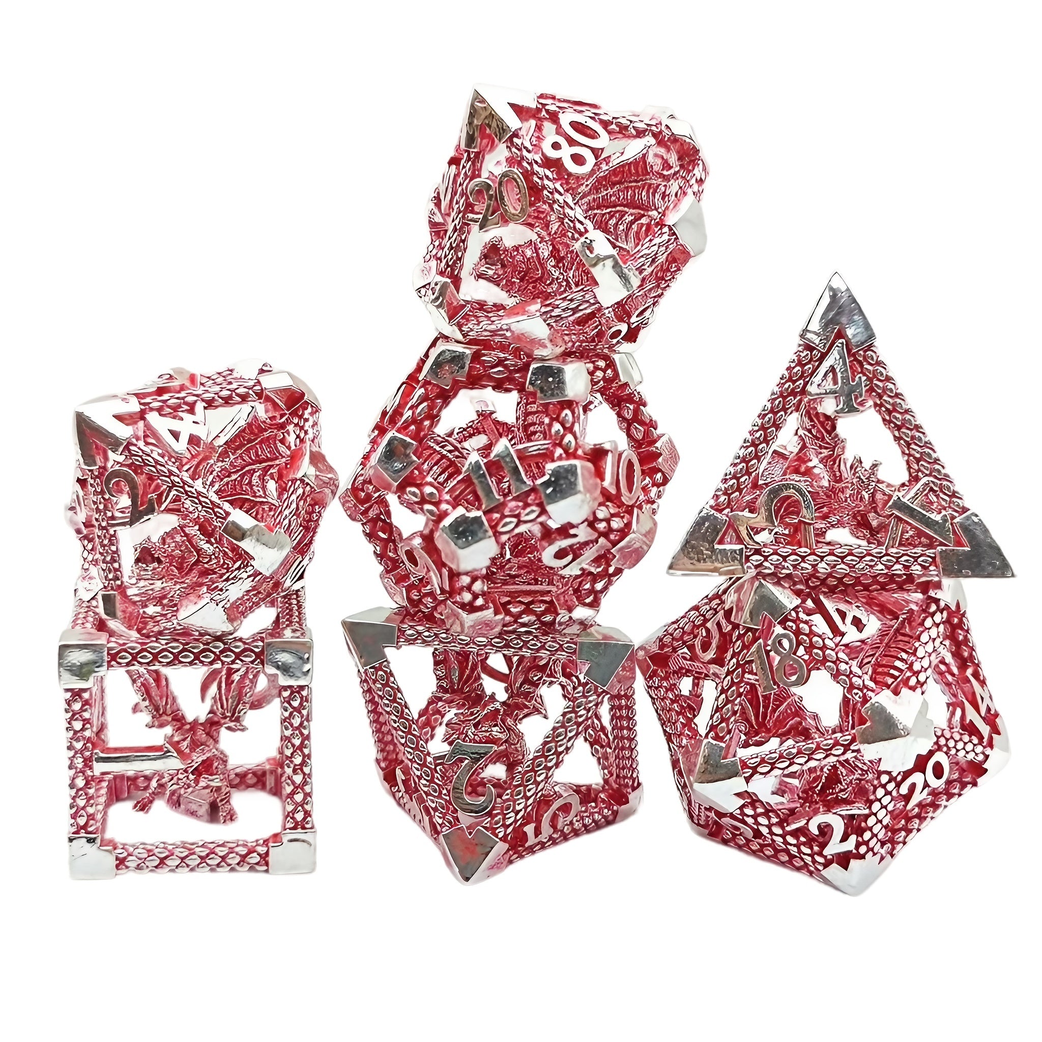 Metalen 3D Drakendobbelstenen – D&D RPG en Rekenonderwijs Set