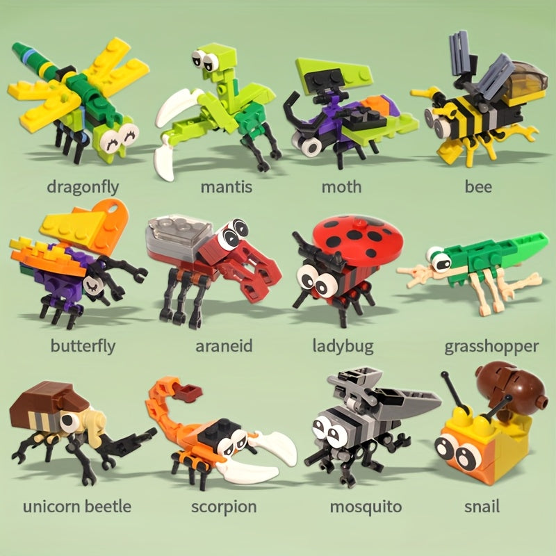 12-delige insecten bouwstenen - educatief speelgoed met kleine deeltjes dieren modellen | creatief & interactief