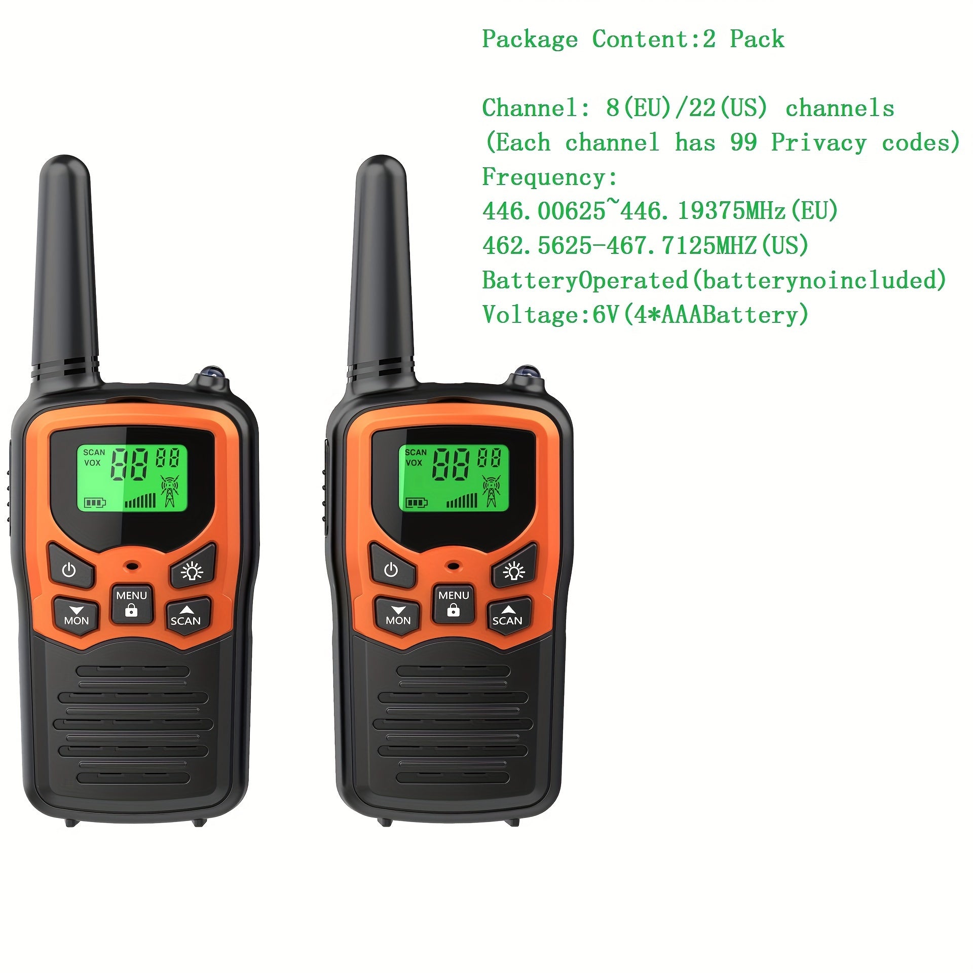 2-Pack Walkie Talkies | 8KM Bereik, LCD, Outdoor Kamperen