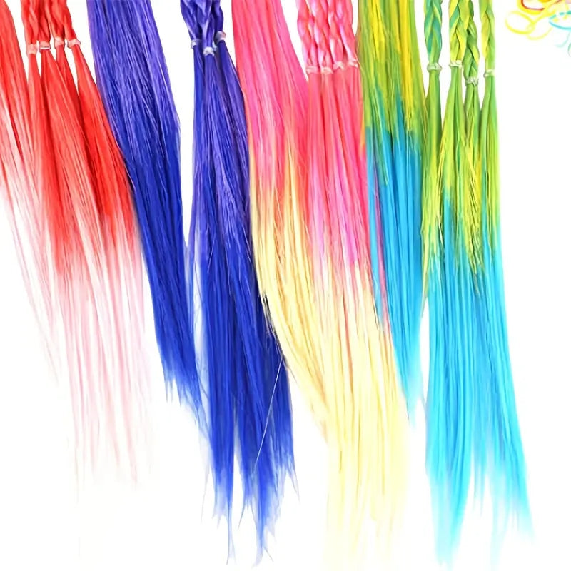 4 Stuks Kleurrijke Vlecht Haar Extensions voor Meisjes | Ponytail Haarbanden & Accessoires