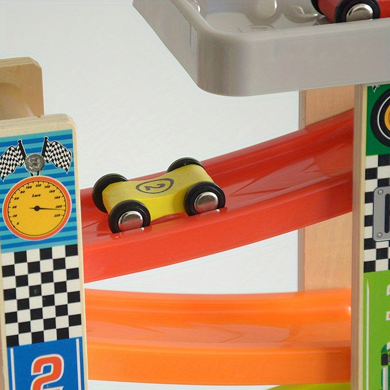 Inertiële Mini Racewagen Set van 4 Stuks | Houten Vierwielige Glijwagens | Perfect voor Verjaardagsfeestjes en Cadeaus