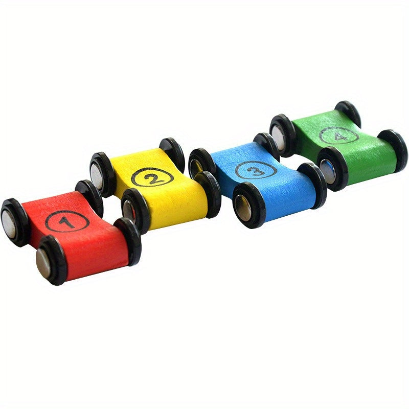 Inertiële Mini Racewagen Set van 4 Stuks | Houten Vierwielige Glijwagens | Perfect voor Verjaardagsfeestjes en Cadeaus