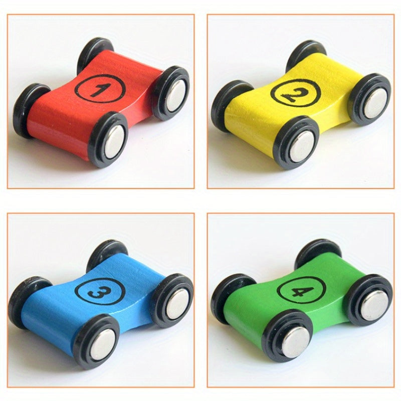 Inertiële Mini Racewagen Set van 4 Stuks | Houten Vierwielige Glijwagens | Perfect voor Verjaardagsfeestjes en Cadeaus