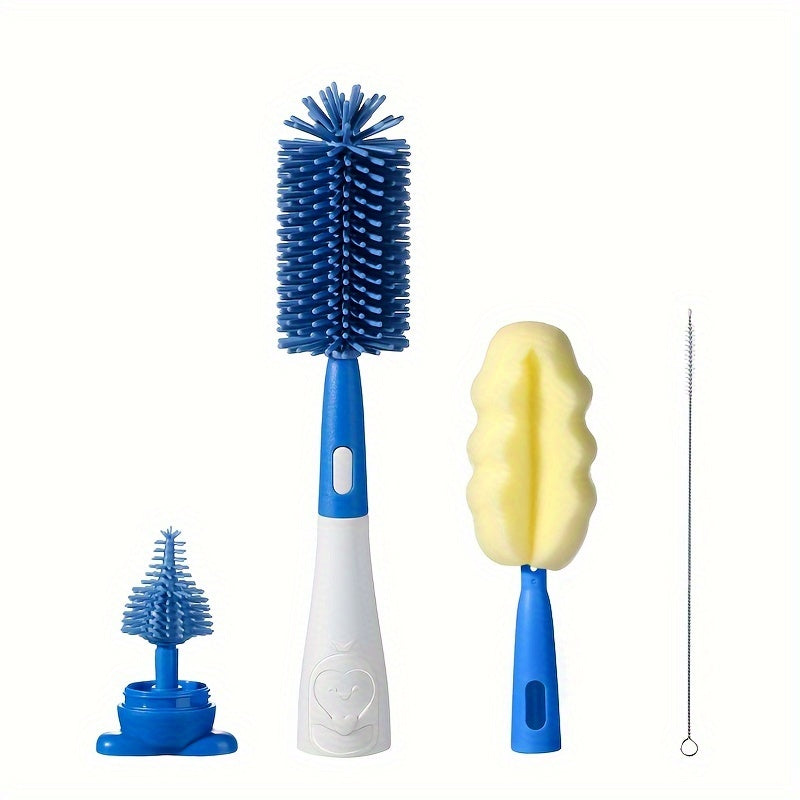 Pinguïn siliconen flessenborstelset | Borstel voor speen en rietjesflessen, reiniger voor bekers