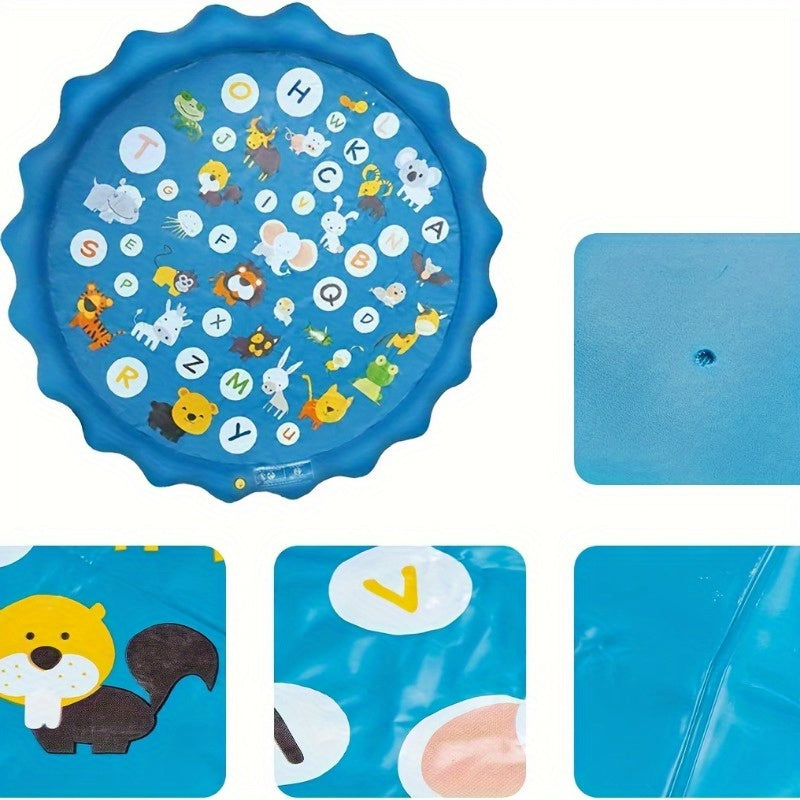 Opblaasbare Waterspeelmat (Blauw, A-Z Print) | Watermat voor Peuters, Perfect voor Zomerplezier in de Tuin, op het Strand & in het Park