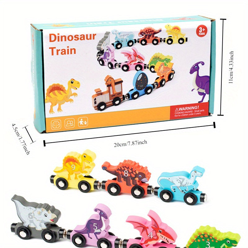 Magnetische Dinosaur Houten Trein | Dubbelzijdige Educatieve Speelset voor Kinderen met Engelse Nummers & Kleuren - Leeftijd 1, 2, 3 Jaar