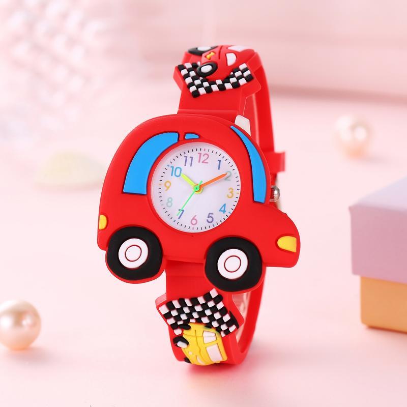3D Raceauto Kinderhorloge | Stoere Quartz Watch met Rood-Zwarte Band | Modeaccessoire | Voor Kinderen