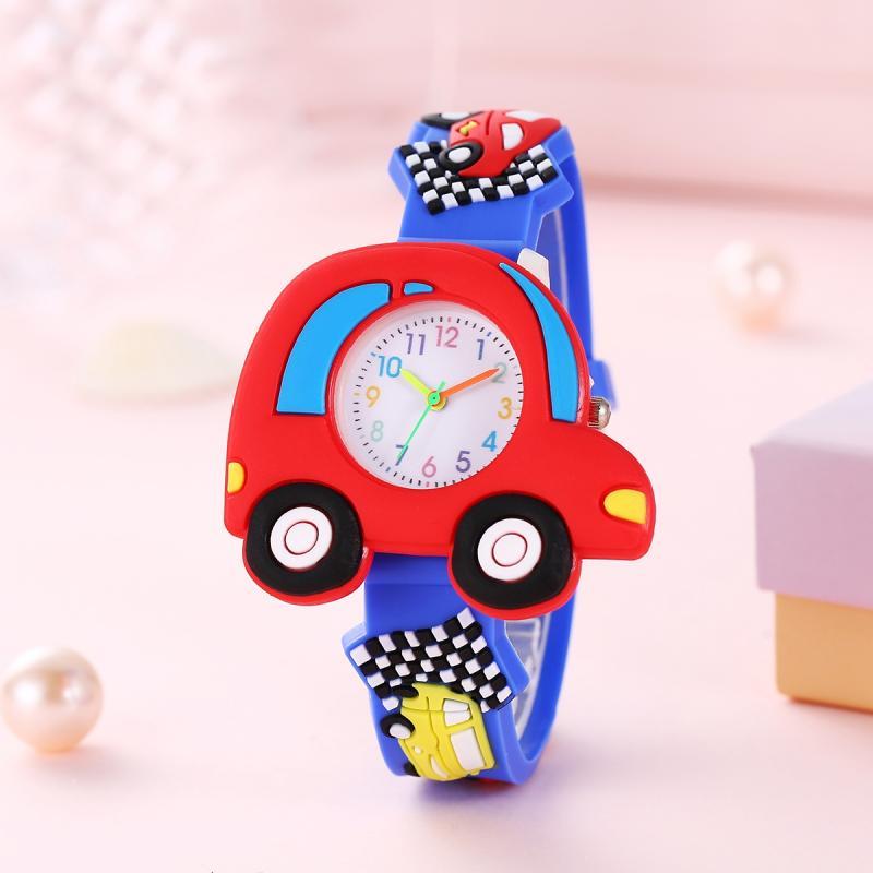 3D Raceauto Kinderhorloge | Stoere Quartz Watch met Rood-Zwarte Band | Modeaccessoire | Voor Kinderen