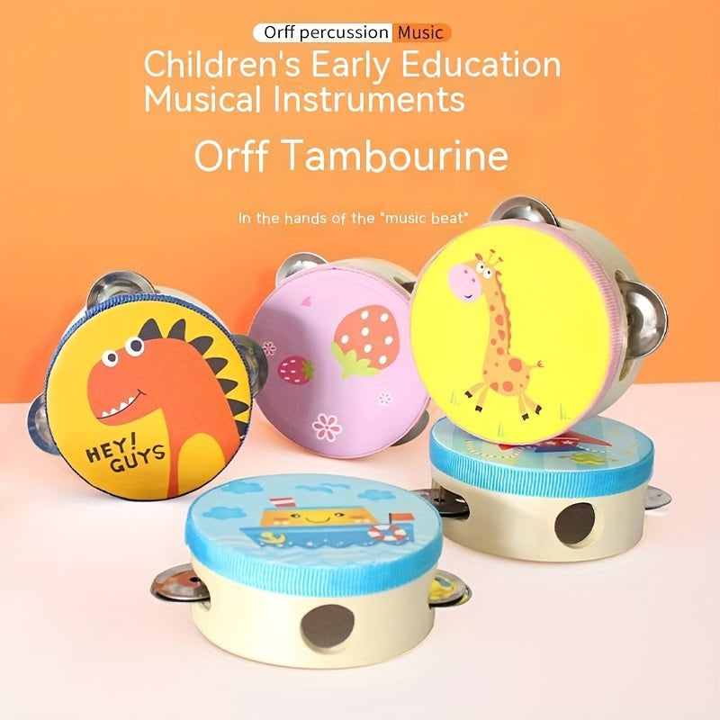 Sound Adventure | Orff Houten Tambourine | Leuke Cartoon Handtrommel voor Vroeg Leren, Peuter Educatief Speelgoed
