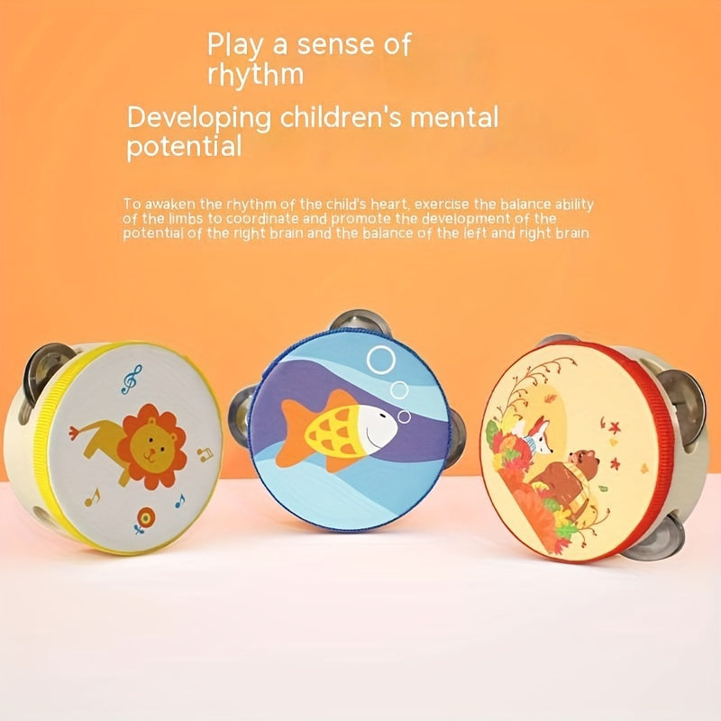 Sound Adventure | Orff Houten Tambourine | Leuke Cartoon Handtrommel voor Vroeg Leren, Peuter Educatief Speelgoed