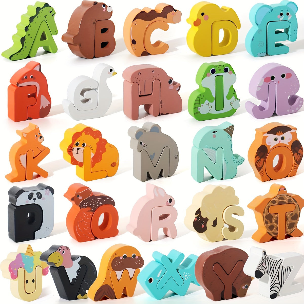 52-delige Houten Alfabet- en Dierenpuzzelset | Educatief voor Kinderen (3-6 Jaar)