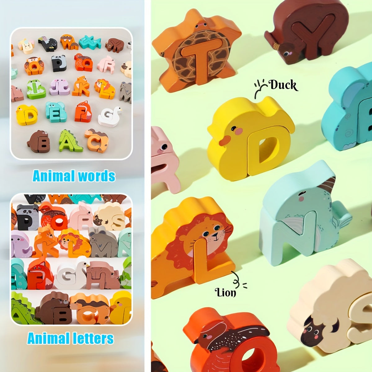 52-delige Houten Alfabet- en Dierenpuzzelset | Educatief voor Kinderen (3-6 Jaar)