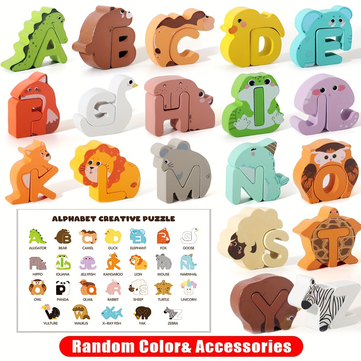 52-delige Houten Alfabet- en Dierenpuzzelset | Educatief voor Kinderen (3-6 Jaar)