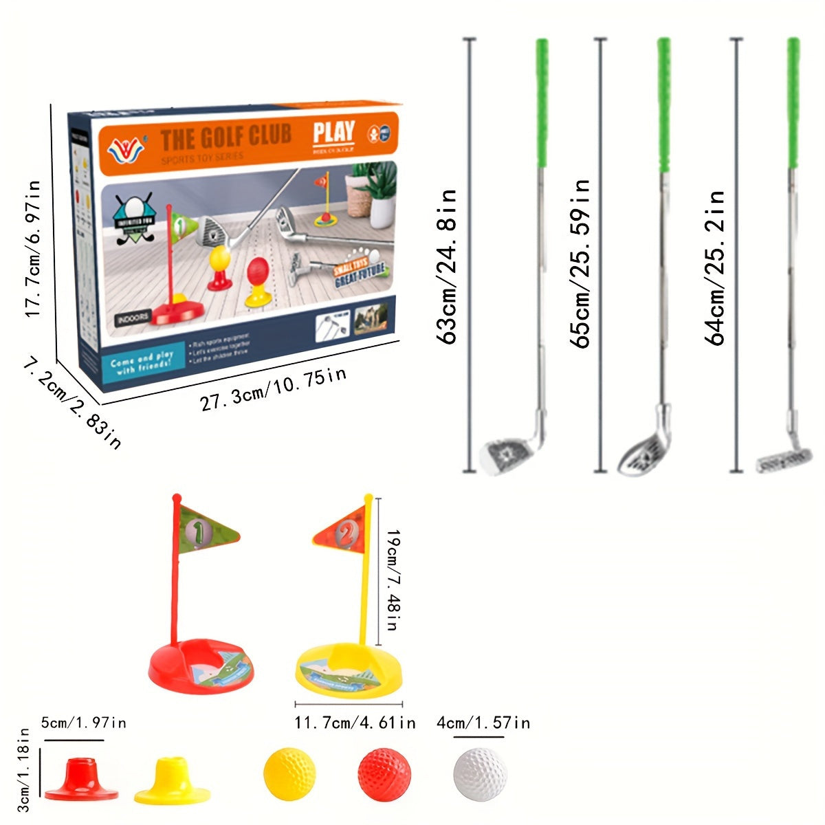 Verstelbare Kindergolfset | 3 Clubs, Ballen & Doelen, Binnen/Buitenspeelgoed 3-8 Jaar