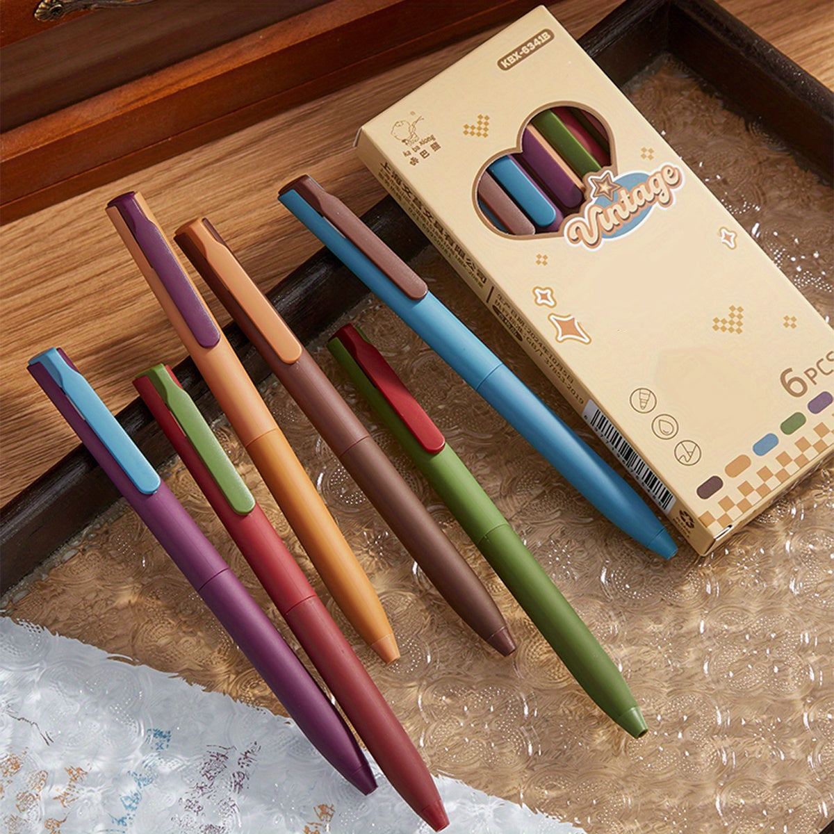 6-Delige Vintage Gelpennen Set | 0.5mm Sneldrogende Fijnschrijvers – Voor Notities, Tekenen & Schoolgebruik