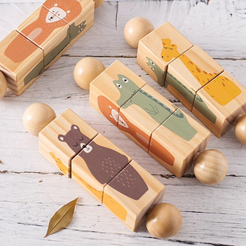 Houten Draaibare Dieren Puzzel | Educatief Speelgoed & Rammelaar voor Kinderen | Perfect als Kerstcadeau