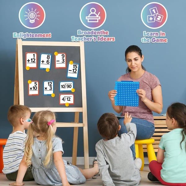 Math Flash Cards + Pop-It Rekenbord – Educatief Fidget Toy om Optellen, Aftrekken, Vermenigvuldigen & Delen te Leren – Wiskunde Speelgoed vanaf 6 Jaar