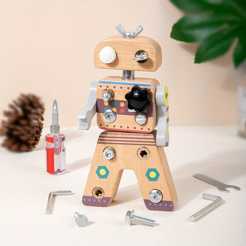 Robot schroevendraaier speelgoed|Houten educatief constructiespeelgoed 3+