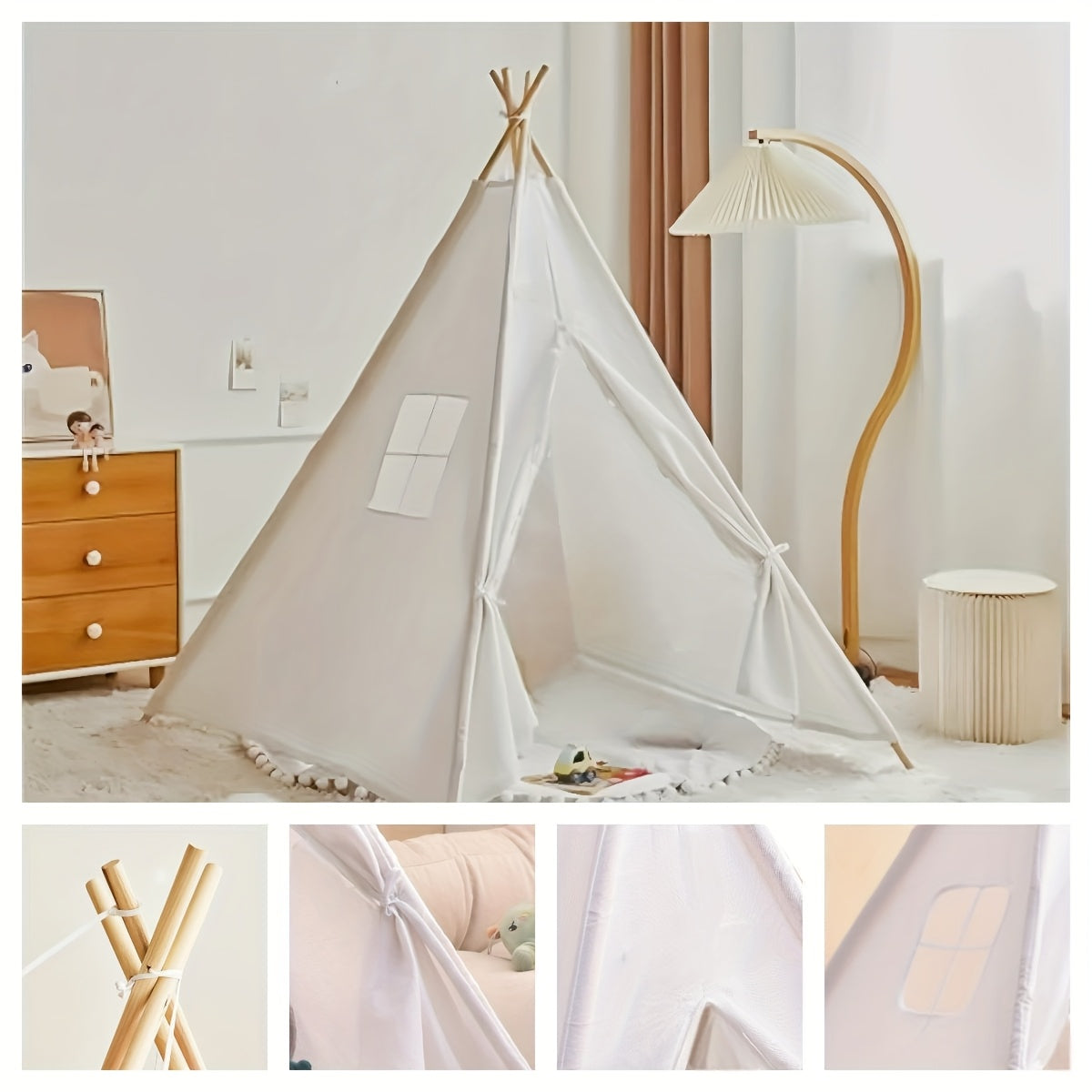 Wigwam Speeltent Kinderen 135cm | Eenvoudige Opbouw – Houten Stokken – Indoor & Outdoor Rollenspel Tent