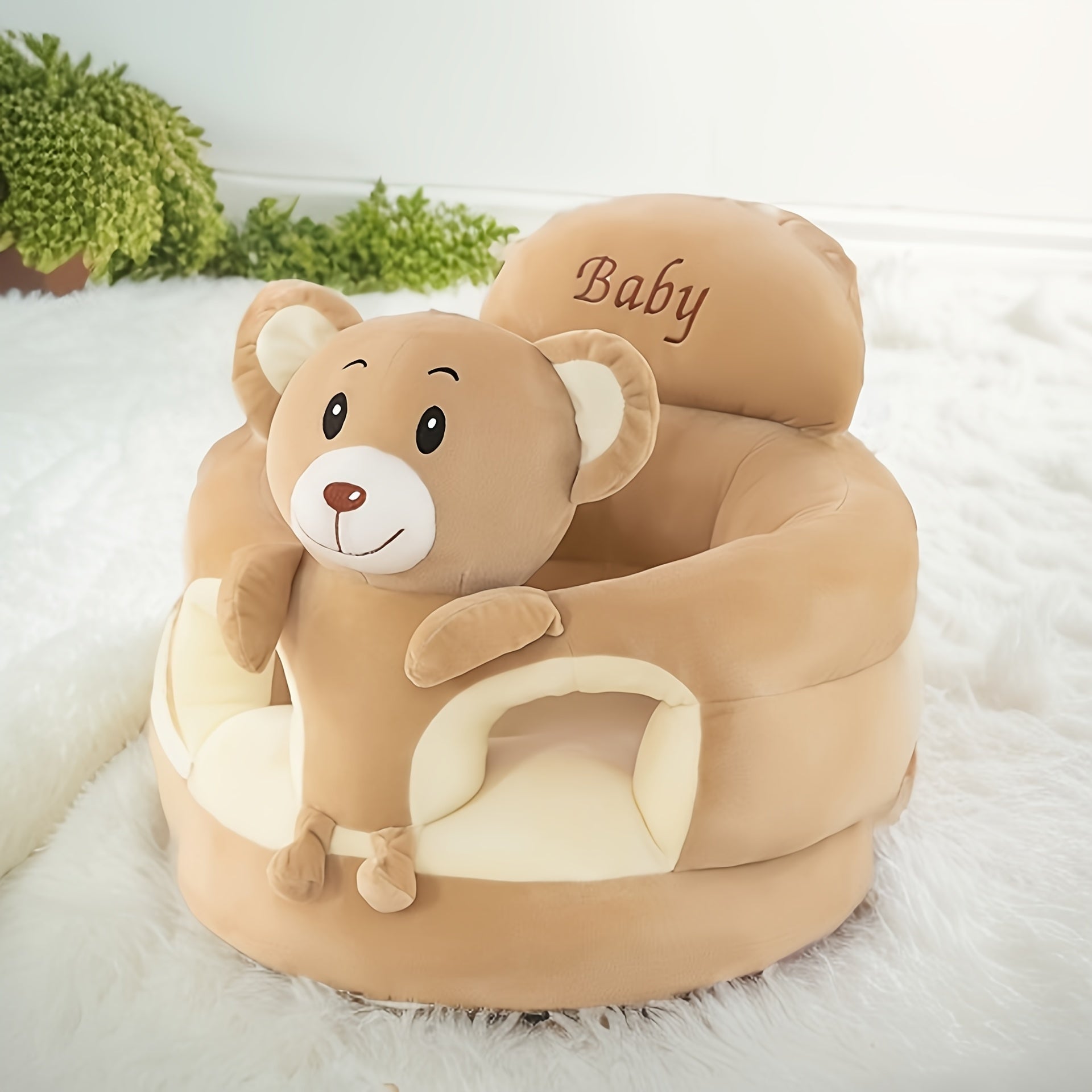 Zachte Pluche Kinderstoel voor Baby en Peuter - Groene Kinderfauteuil met Rugsteun voor Jongens en Meisjes - Comfortabel Babyzitje om te Leren Zitten