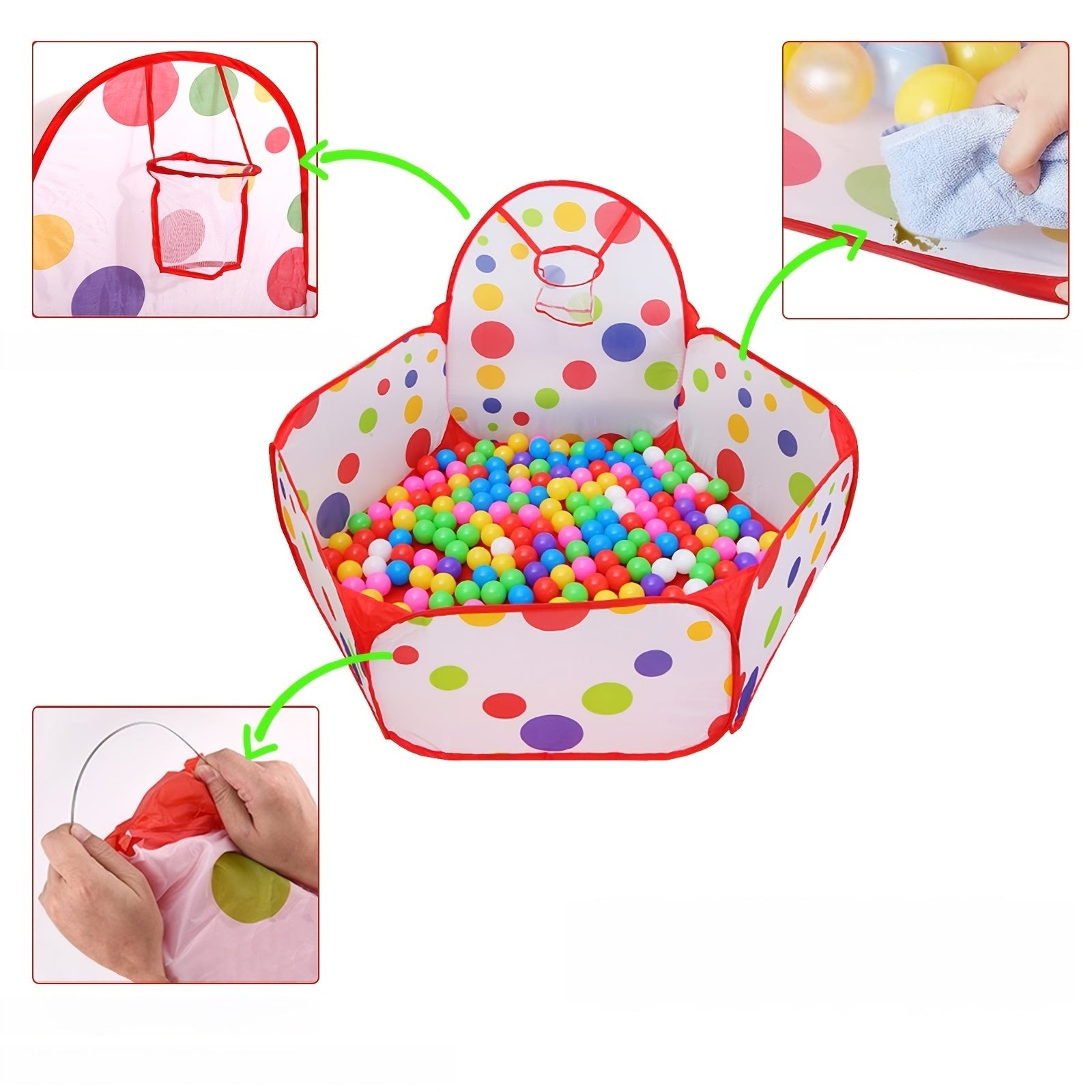 Pop-up Speeltent met Ballenbak & Basketbalring | Indoor & Outdoor Speelhuisje voor Kinderen