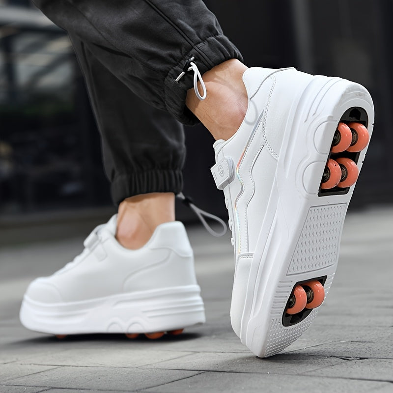 Coole Rolschaats Schoenen voor Kinderen en Tieners (t/m 14 Jaar) - Zwart/Wit Retro Sneakers met 6 Wieltjes - Unisex Sportschoenen voor Jongens en Meisjes