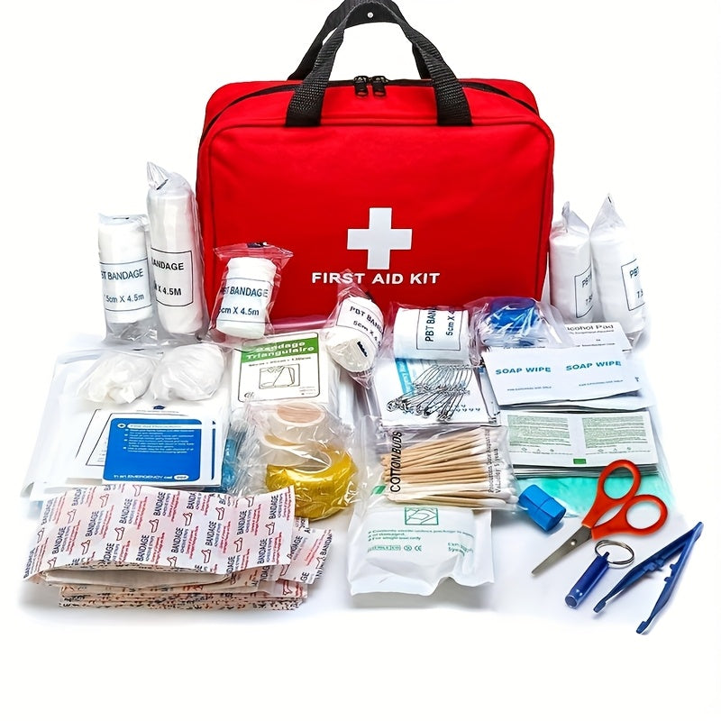 Uitgebreide Draagbare EHBO-Kit voor Outdoor Activiteiten - Complete Eerste Hulp Verbanddoos voor Kamperen, Wandelen en Reizen - Noodpakket met Schaar en Pincet