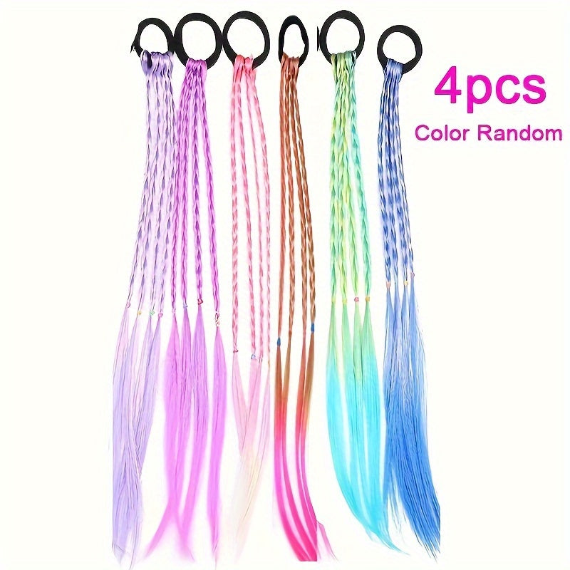 4 Stuks Kleurrijke Vlecht Haar Extensions voor Meisjes | Ponytail Haarbanden & Accessoires