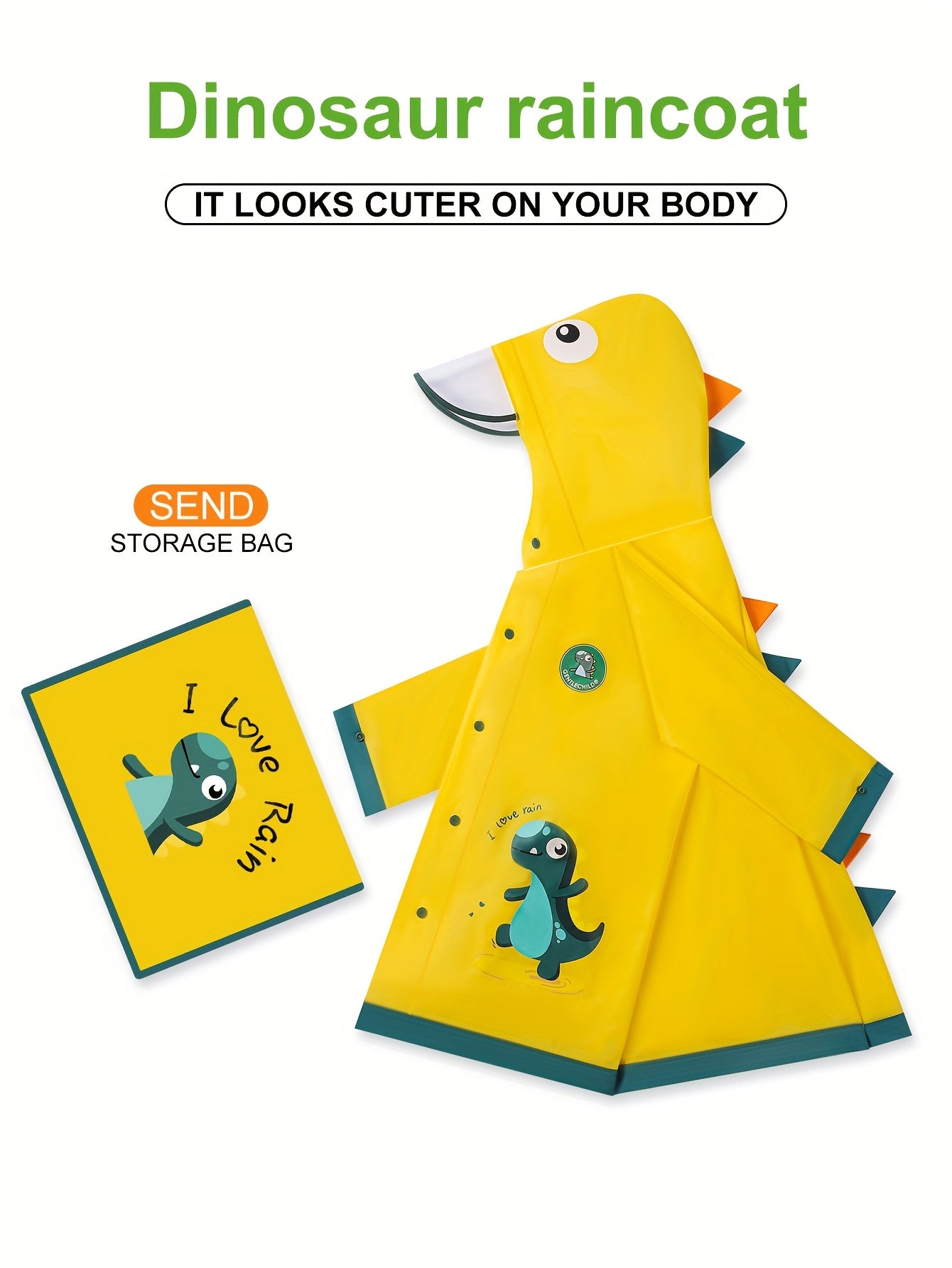 Regenjas Dinosaurus voor Kinderen Vanaf 3 Jaar - Waterdichte Kapjas met Oortjes voor Jongens en Meisjes - Lichtgewicht Buitenkleding