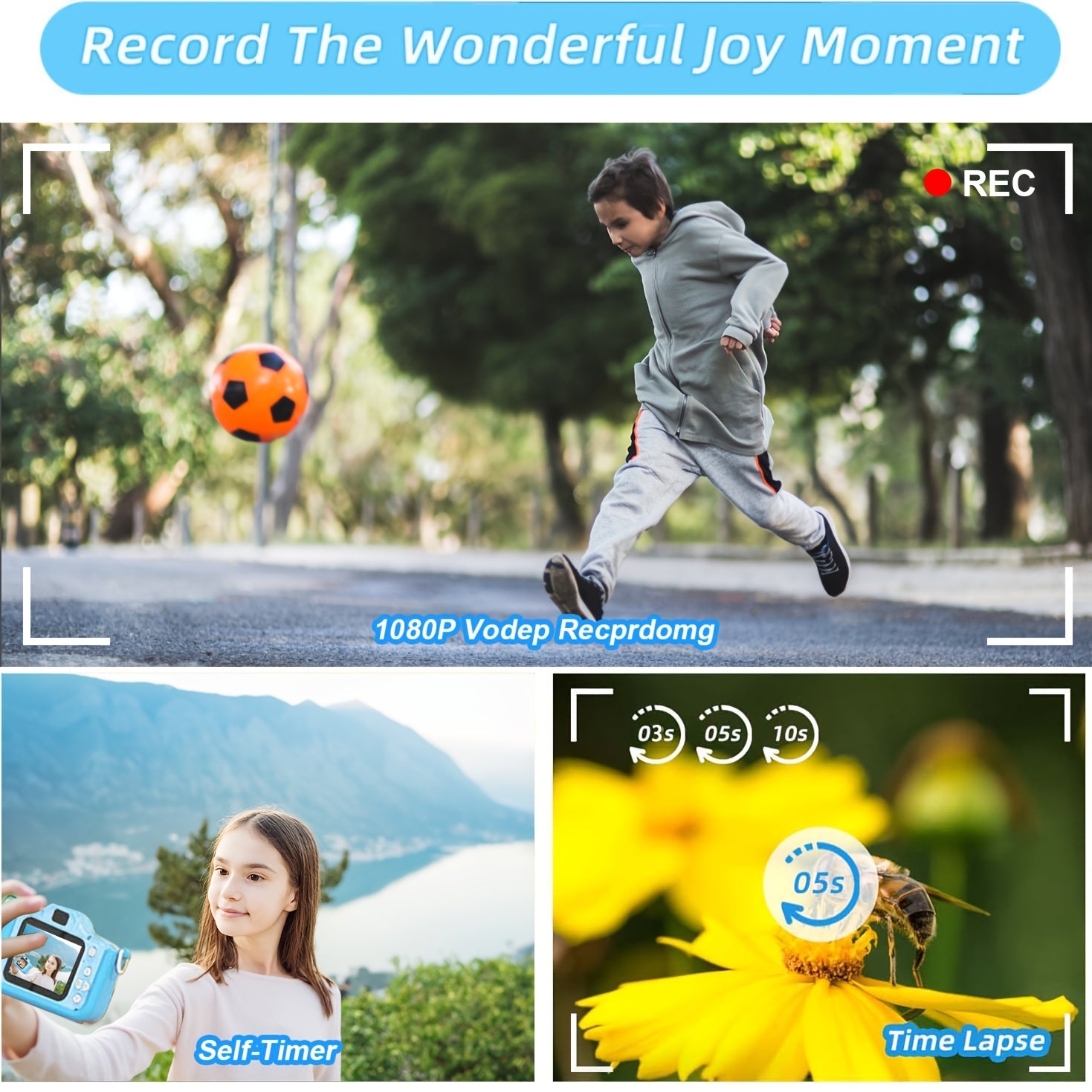 Digitale Kindercamera HD | Voor- & Achterlens, USB Oplaadbaar – Dino Design 3-12 Jaar