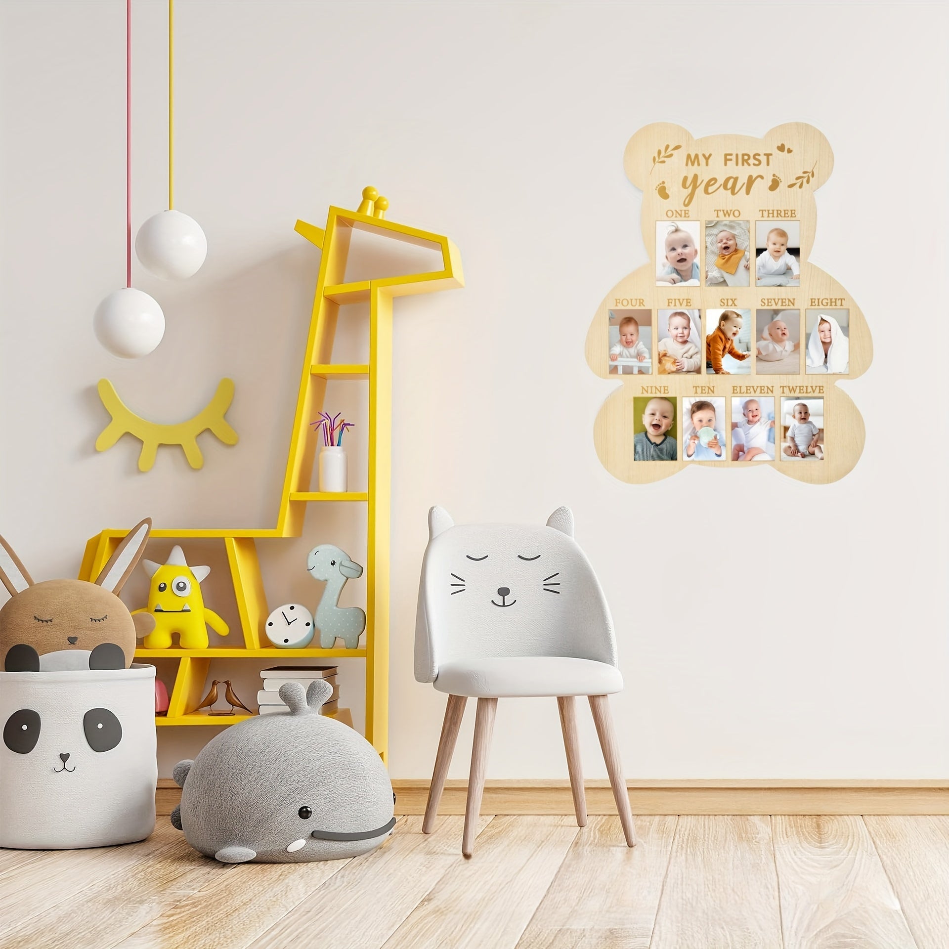 Houten Beer Vormige Fotolijst | Eerste Jaar Mijlpaallijst van Baby Kamerdecor Souvenir Cadeau