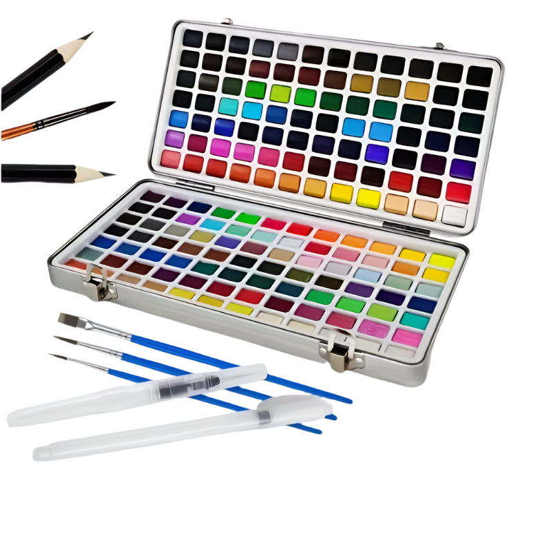 Luxe Waterverfset | Metalen Doos met Kwalitatieve Pigmenten voor Kunstenaars & Studenten|Educatief speelgoed