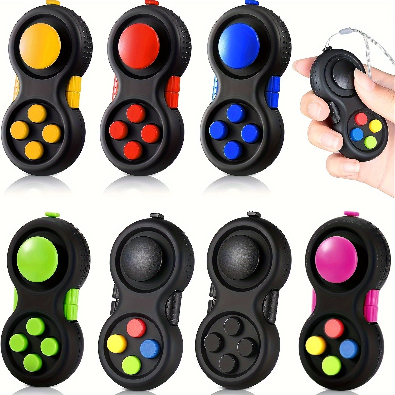 8-in-1 Fidget Game Controller | Rubberen Stressverlichter met Lanyard voor Kinderen en Volwassenen