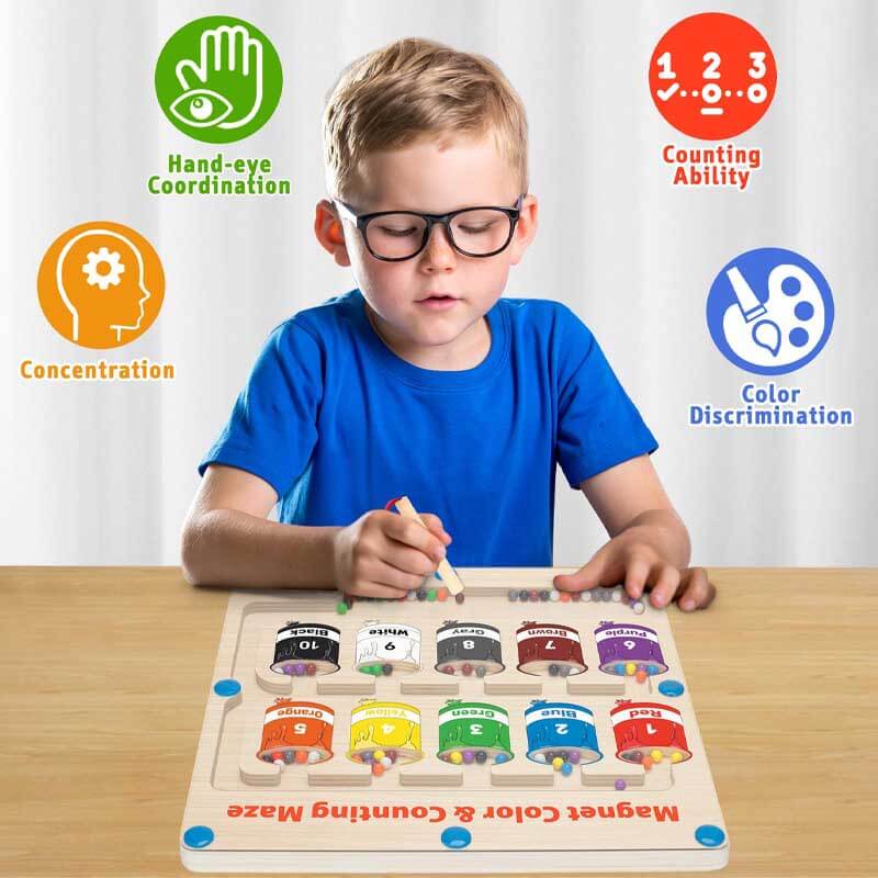 MagneticMaze™ – Magnetisch Kleur- en Cijferdoolhof | Montessori Speelgoed (1–6 jaar)