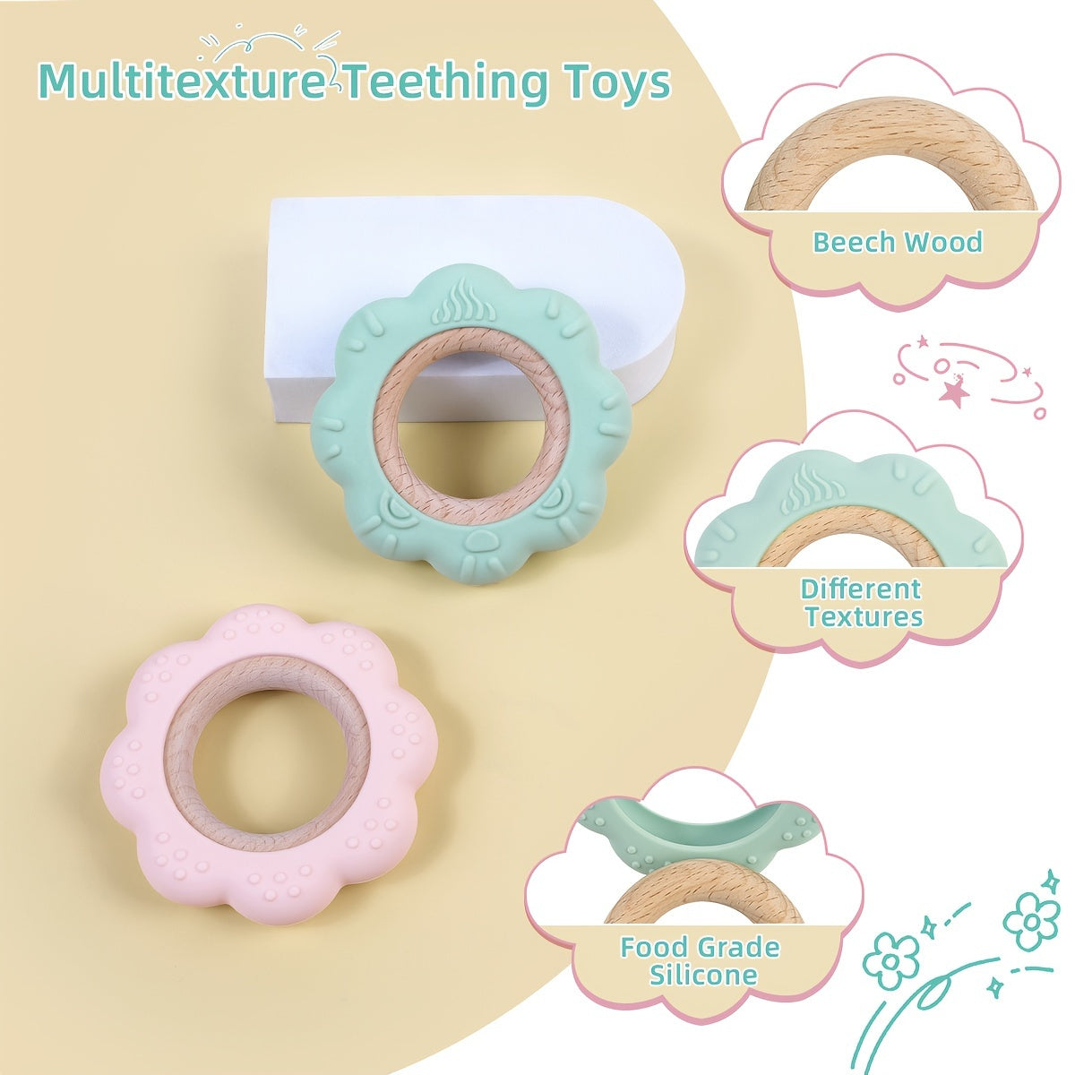 Siliconen Bijtring Ring | BPA Vrije Zachte en Getextureerde Bijtspeeltjes voor Baby’s 0 tot 2 Jaar