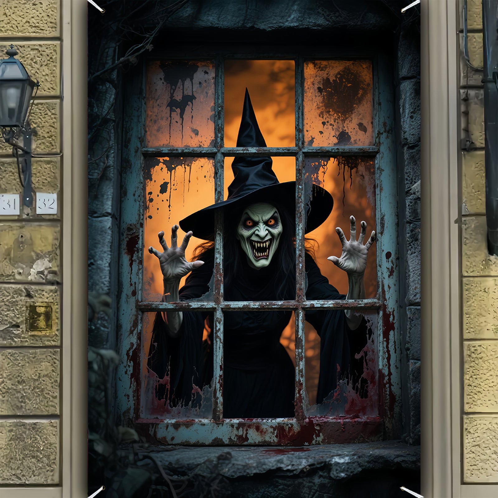 Halloween Party Banner | Grote polyester wanddecoratie met heks design, 200x120 cm, indoor/outdoor