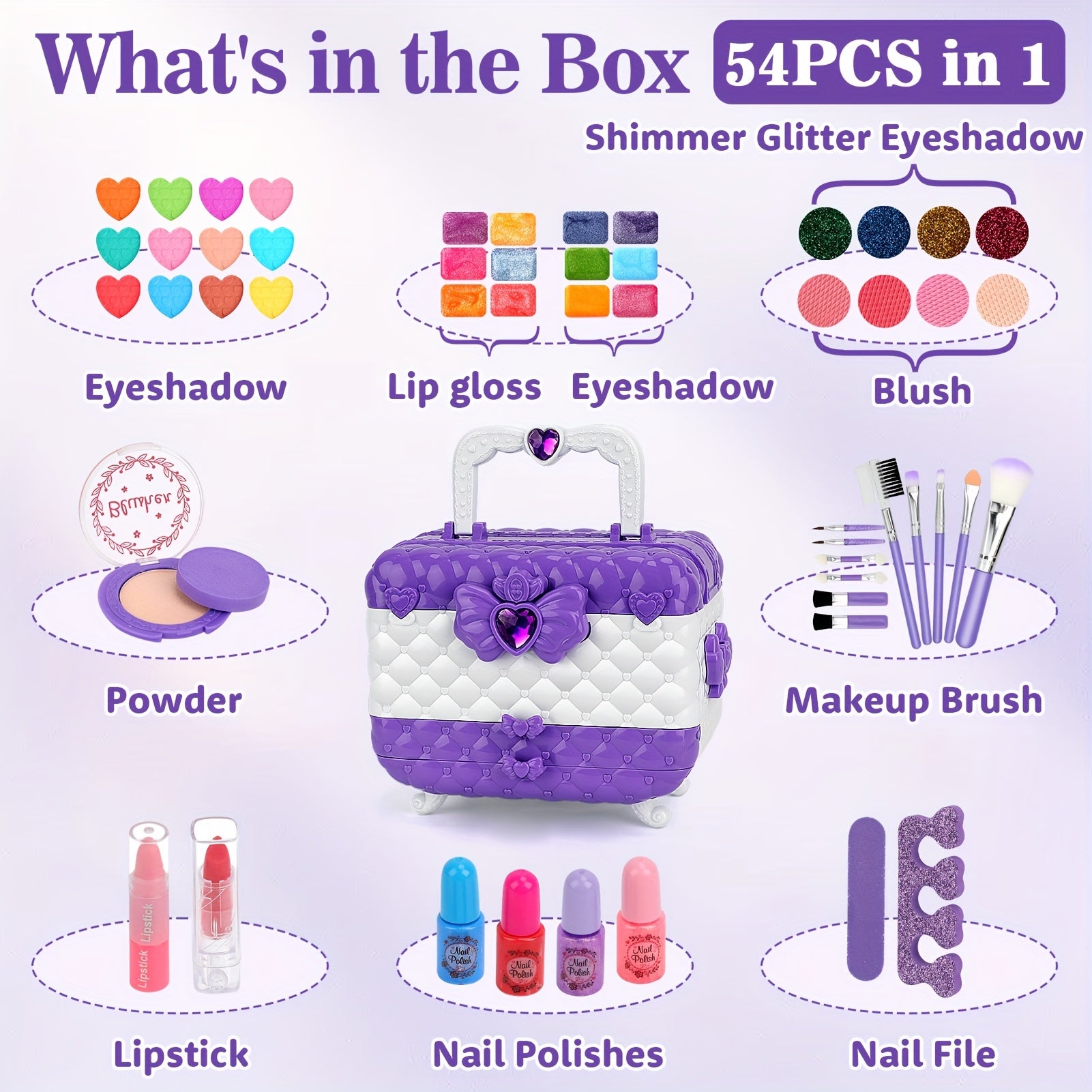 54-Delige Make-up Set voor Meisjes - Afwasbare Make-up en Realistisch Speelgoed - Verjaardags-, Kerst- & Halloweencadeau
