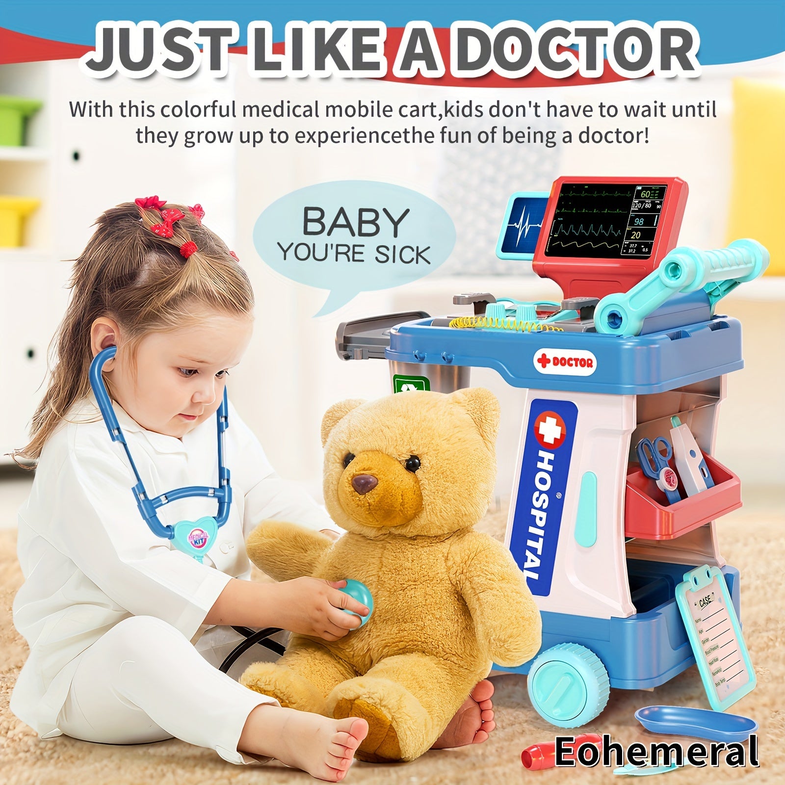 Medische Trolley - Dokter Speelset met Gesimuleerde Tafel, Behandeling & Injectie - Voor Kinderen - Educatief Cadeau voor Verjaardagen