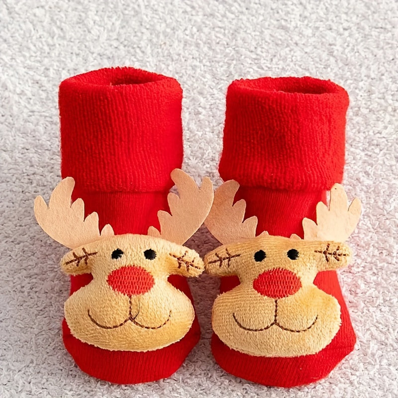 1 Paar 3D Kerstsokken voor Baby | Dikke Katoenen Sokken met Antislipnoppen, Kerstaccessoires