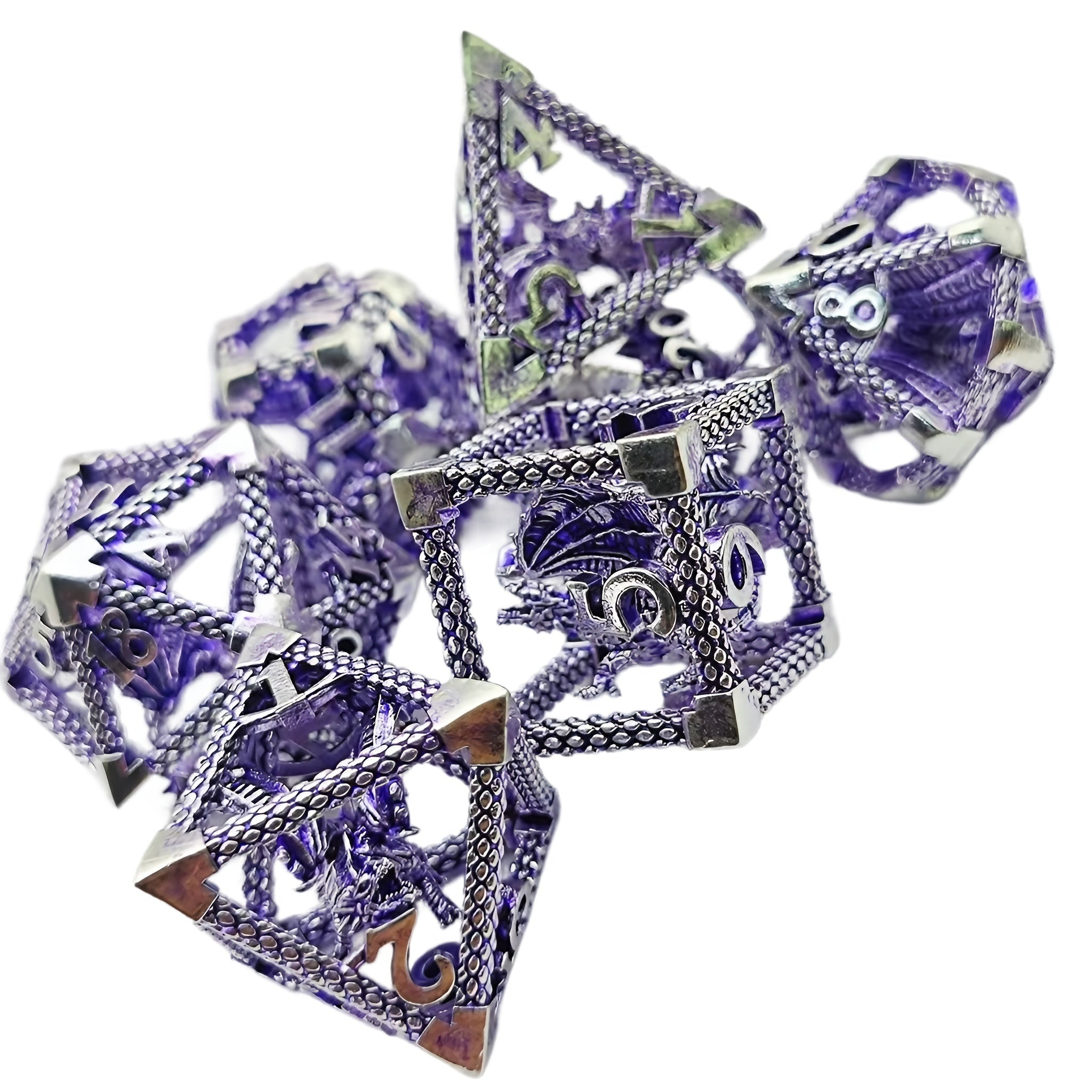 Metalen 3D Drakendobbelstenen – D&D RPG en Rekenonderwijs Set