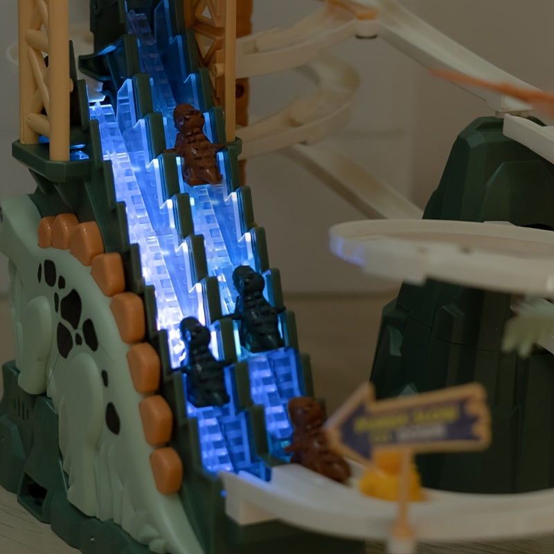 Dino Klimbaan Speelgoed met Licht & Muziek | Marmerbaan met 5 Auto’s – Interactief Cadeau voor 3+ Jaar