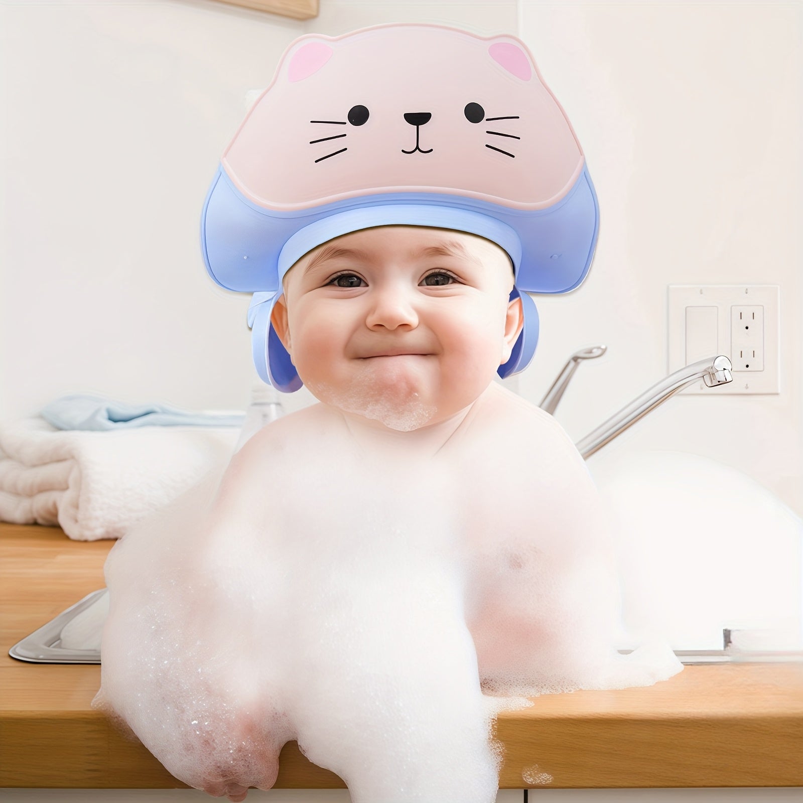 Verstelbare Douchemuts voor Baby en Kinderen - Badmuts met Kat Thema voor Jongens en Meisjes - Oog- en Oorbescherming tijdens Haarwassen voor Peuters