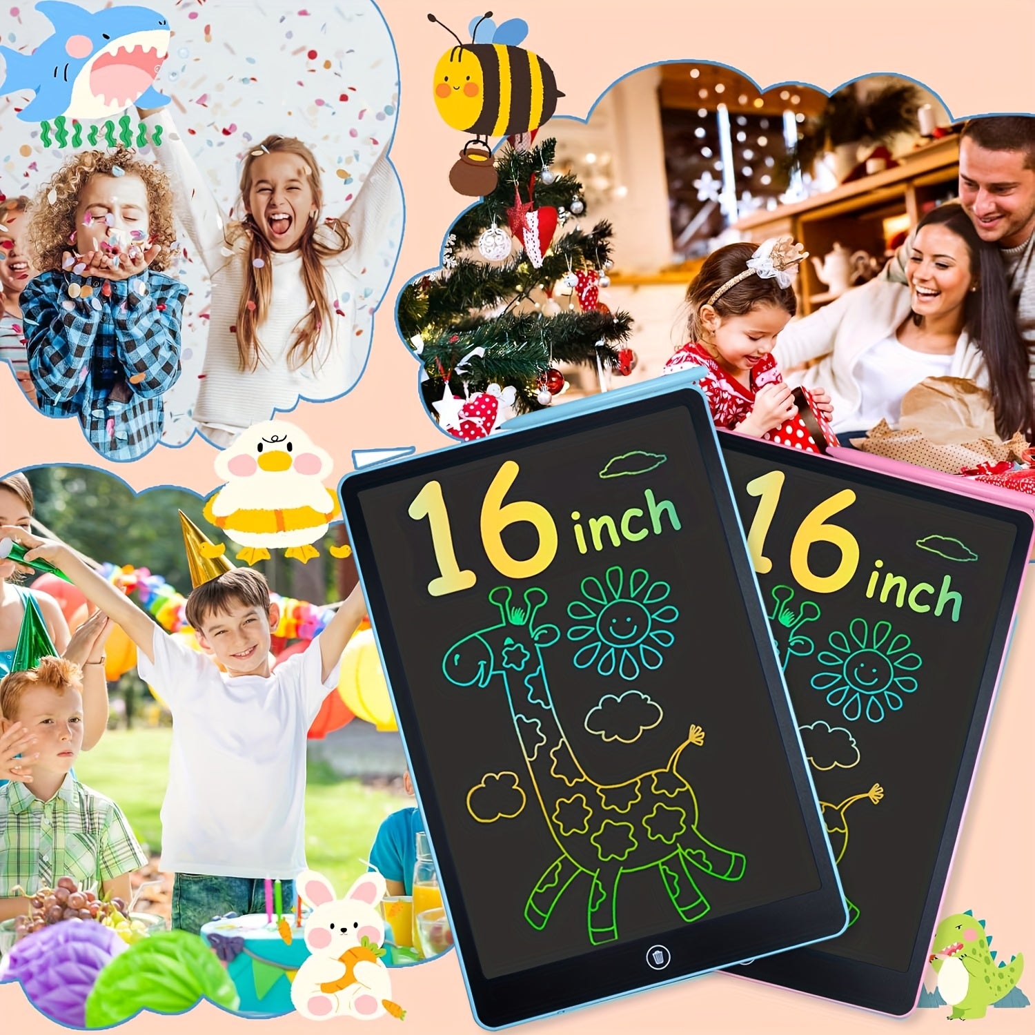16-Inch LCD Tekenbord met Stylus – Dubbelzijdige Giraffe Teken Tablet | Educatief Kunst Speelgoed voor Kinderen 3-10 Jaar