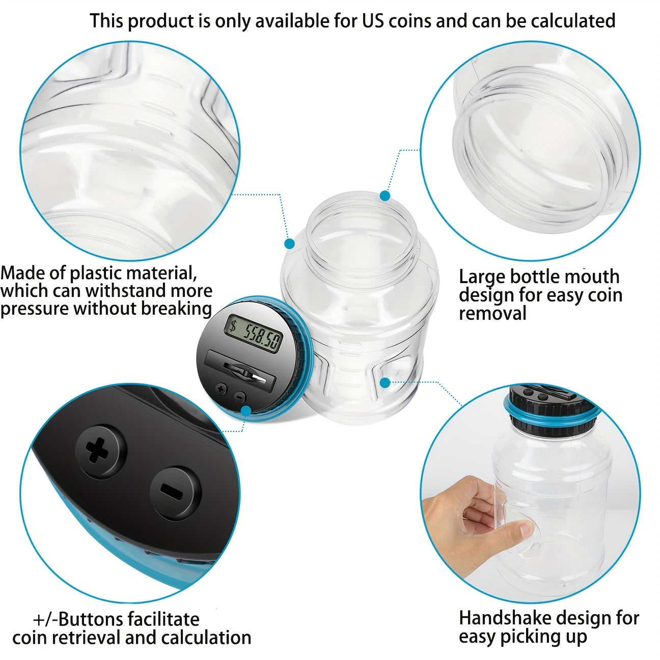 Digitale Spaarpot met Muntenteller | Capaciteit van 800+ Munten, Perfect voor Kinderen, Werkt op 2 AAA-batterijen (niet inbegrepen), Compatibel met Alle US Munten, Cadeau voor Halloween Thanksgiving Kerst