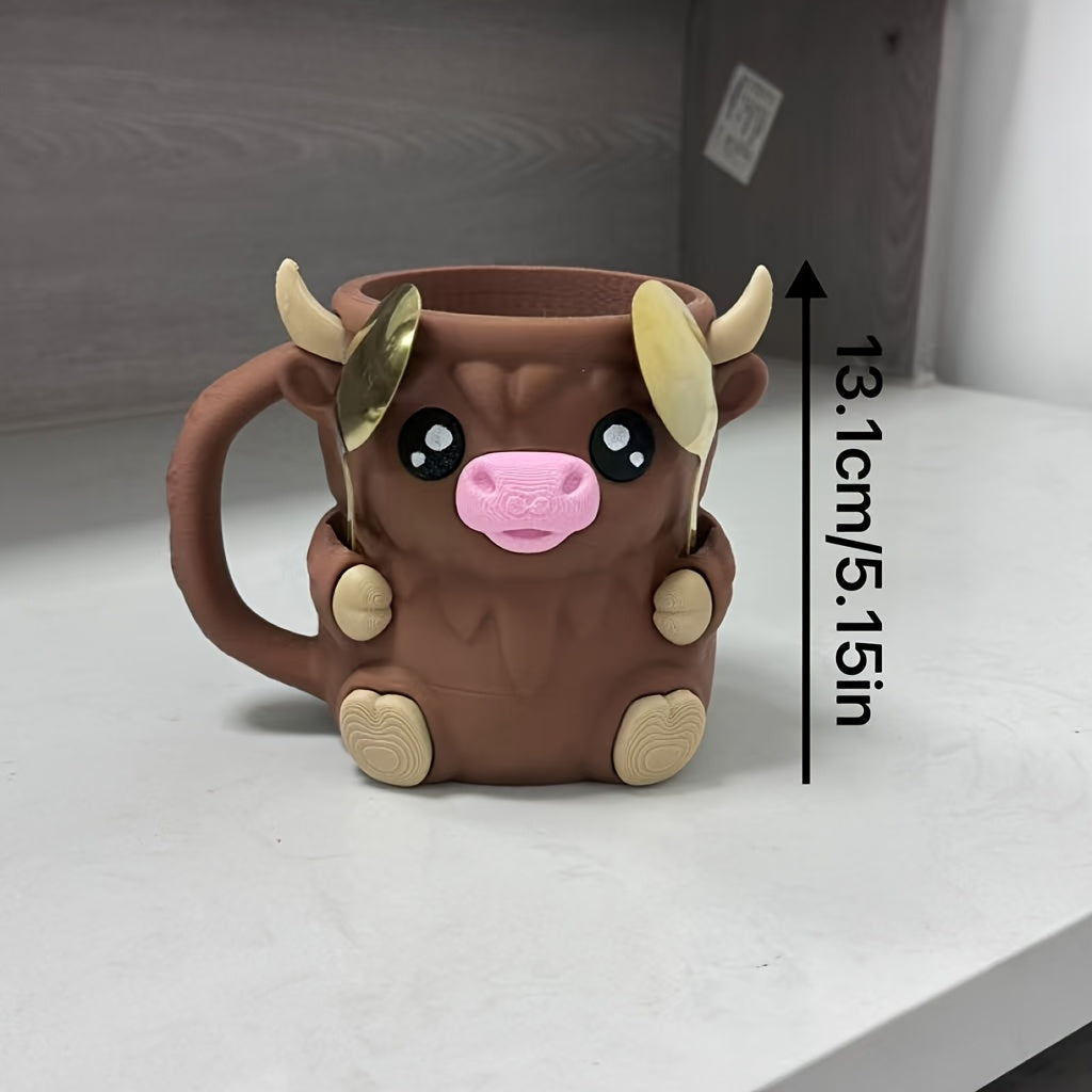 Schotse Hooglander IJsbekerhouder 3D Print - Decoratie Cadeau Voor Ijsliefhebbers - Porte-gobelet Vache Écossaise