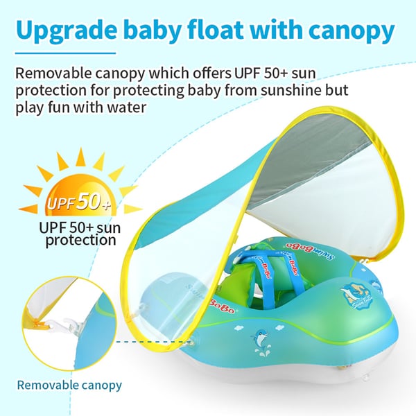 Veilige Baby Zwemtrainer met Zonnescherm voor Kinderen van 3 Maanden tot 4 Jaar - Anti-Kantel Zwemband voor Baby, Peuter, Jongens en Meisjes - Drijver voor in het Zwembad