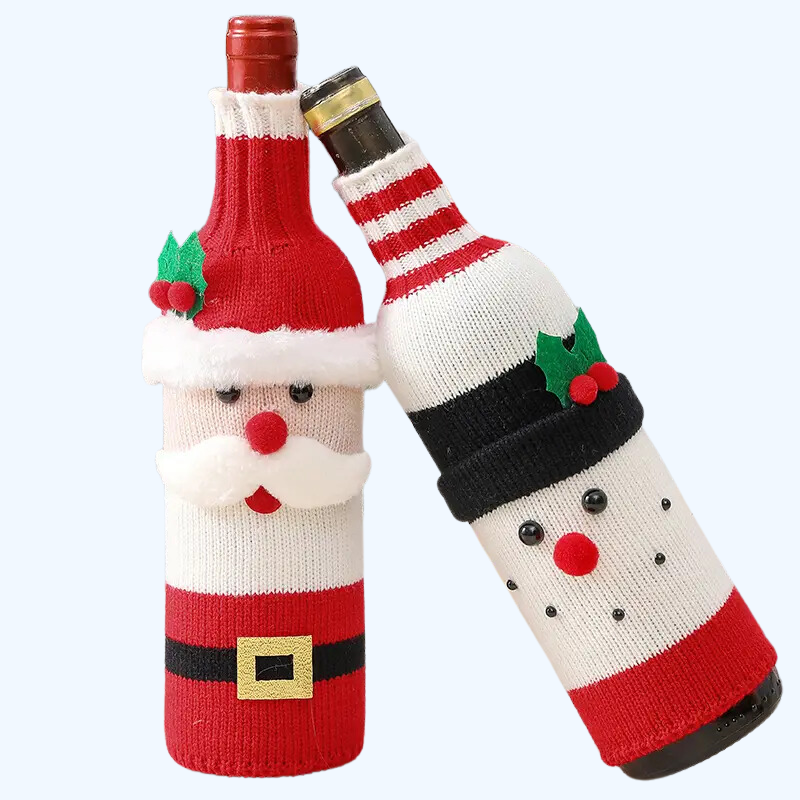 Kerstdecoraties Santa Wijnfleshoes | Gebreide Champagne Fleshoes voor Restaurant en Feestdagen | Kerst, Halloween & Thanksgiving Cadeau