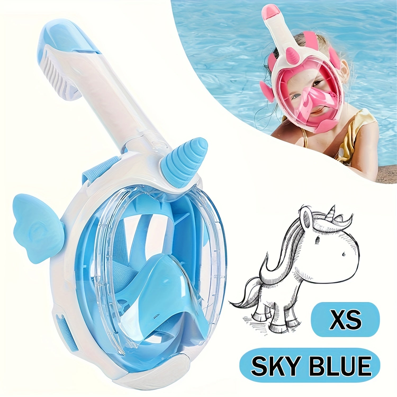 Full Face Snorkelmasker voor Kinderen - 180° Panoramisch Duikmasker met Cartoon Design voor Jongens en Meisjes - Zwem- en Duikbril Speelgoed