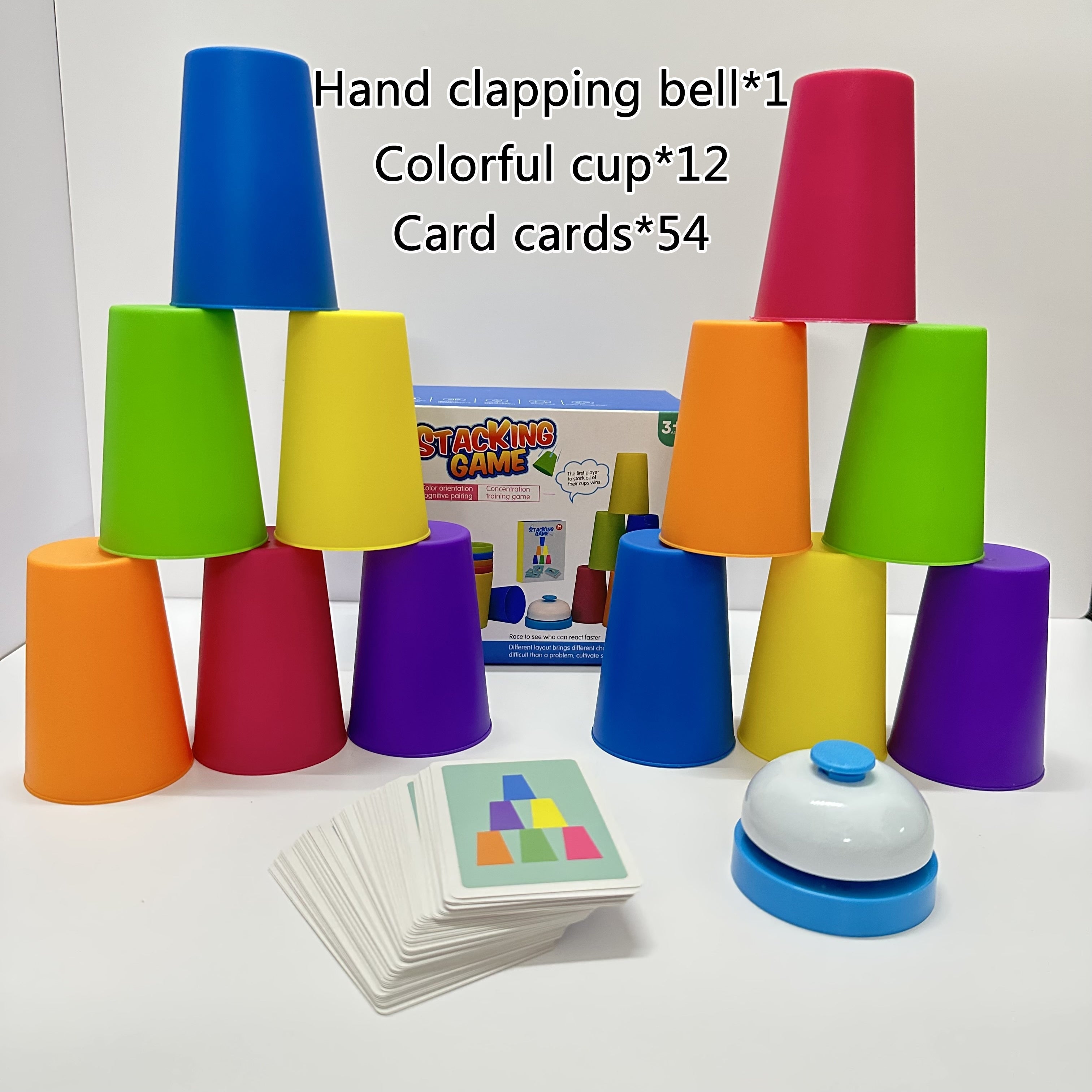 54 Kaarten, 12 Bekers, 1 Bel Spelset | Stapelspel, Interactief Tafelspel, Ideaal Cadeau