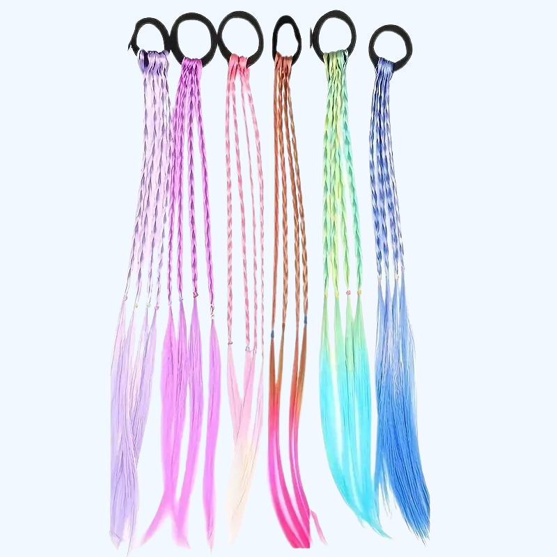 4 Stuks Kleurrijke Vlecht Haar Extensions voor Meisjes | Ponytail Haarbanden & Accessoires